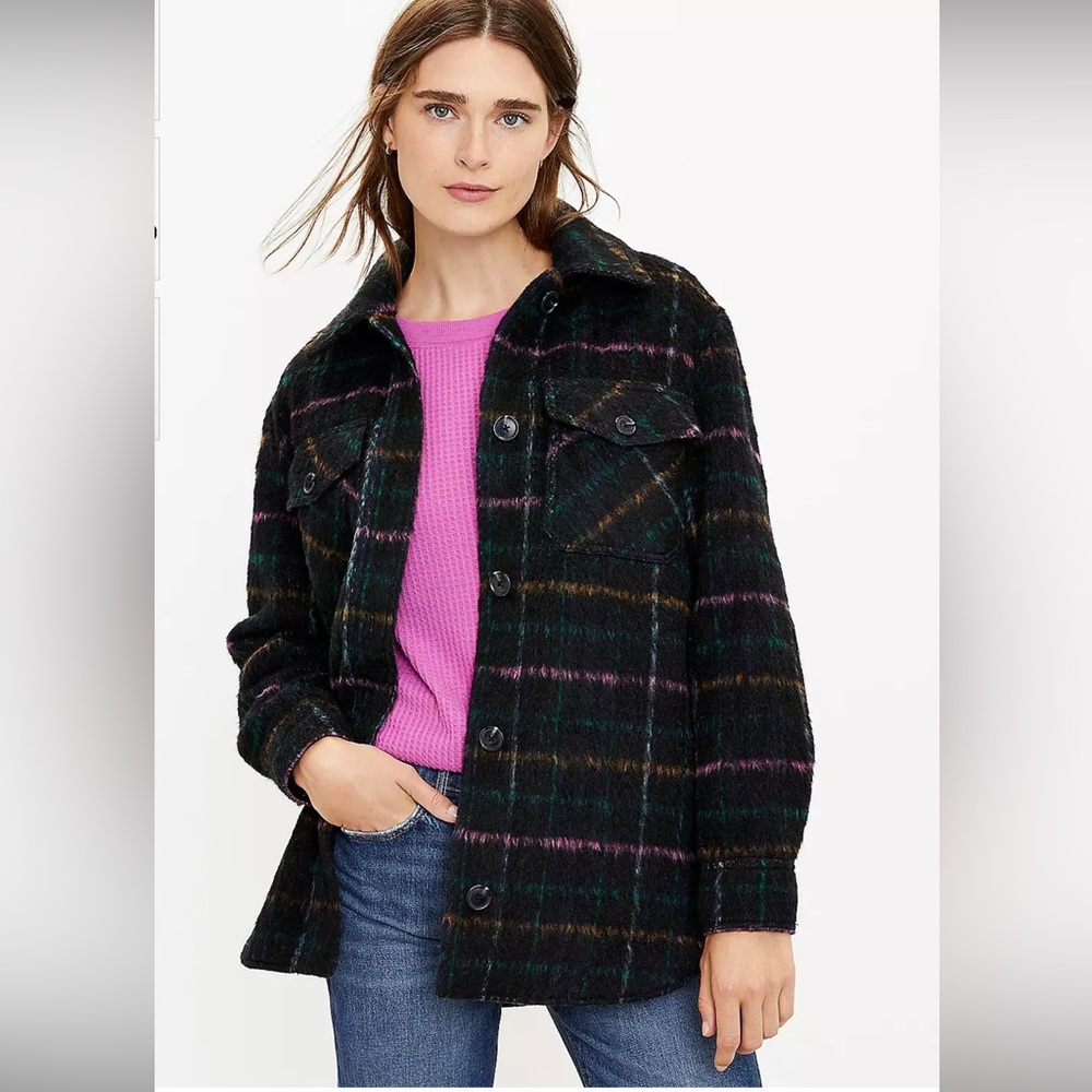 NWT Loft Plaid Shirt Jacket Size Large